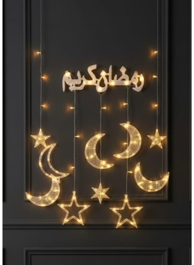 Ramadan Kareem LED Hanging Lights with Moon & Star Design